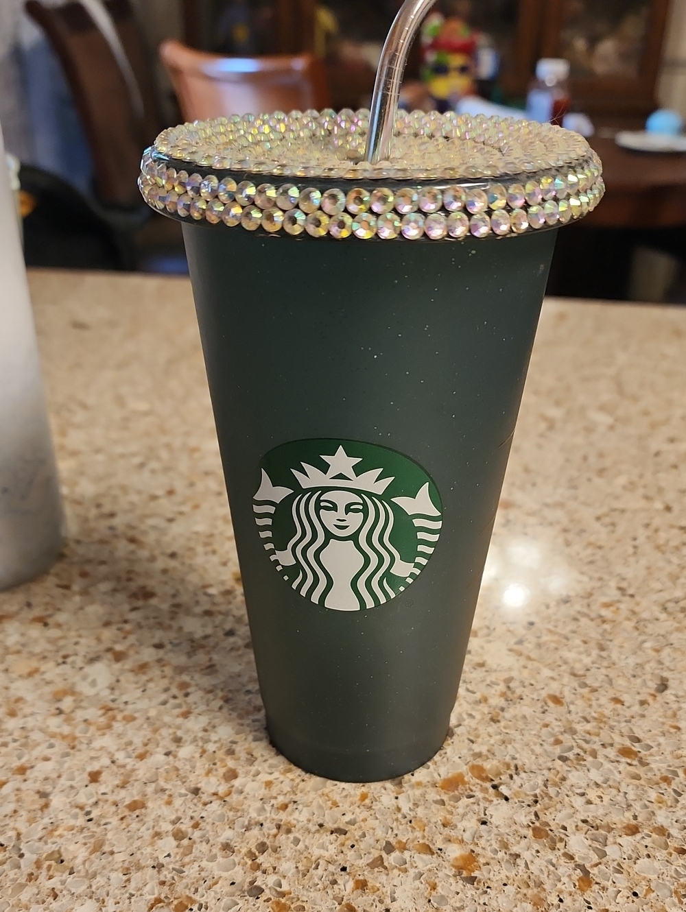 Starbucks Dark Green Matte Tumbler with Iridescent Rhinestone Lid